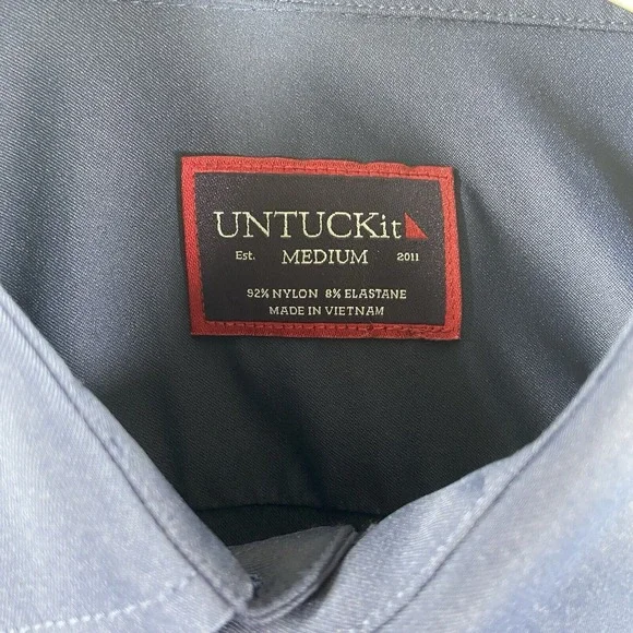 UNTUCKit Shirt men's Medium Button Up Performance Stretch Blue Casual Pocket - Picture 4 of 12